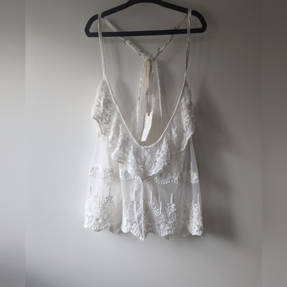 Anthropologie White Lace Sleeveless Top